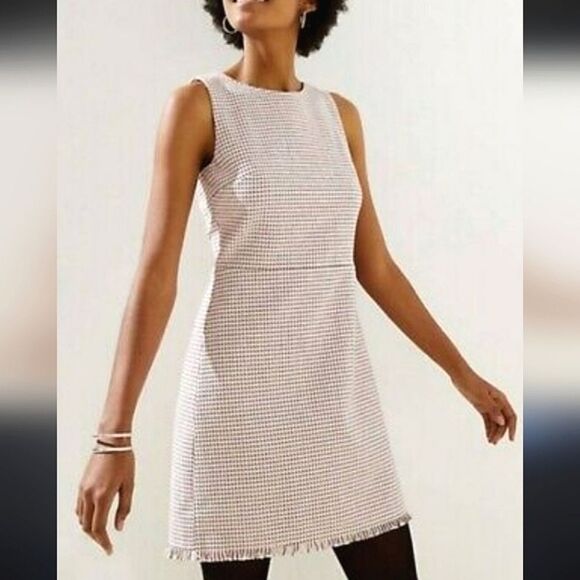 Loft sz 6p Tweed Fringe Sheath Dress pink cream and black - Picture 1 of 13